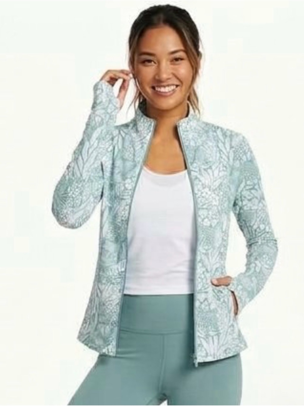 Tommy Bahama Shoots & Flowers Patterned Zip-Front Active Jacket Sage Green NWT